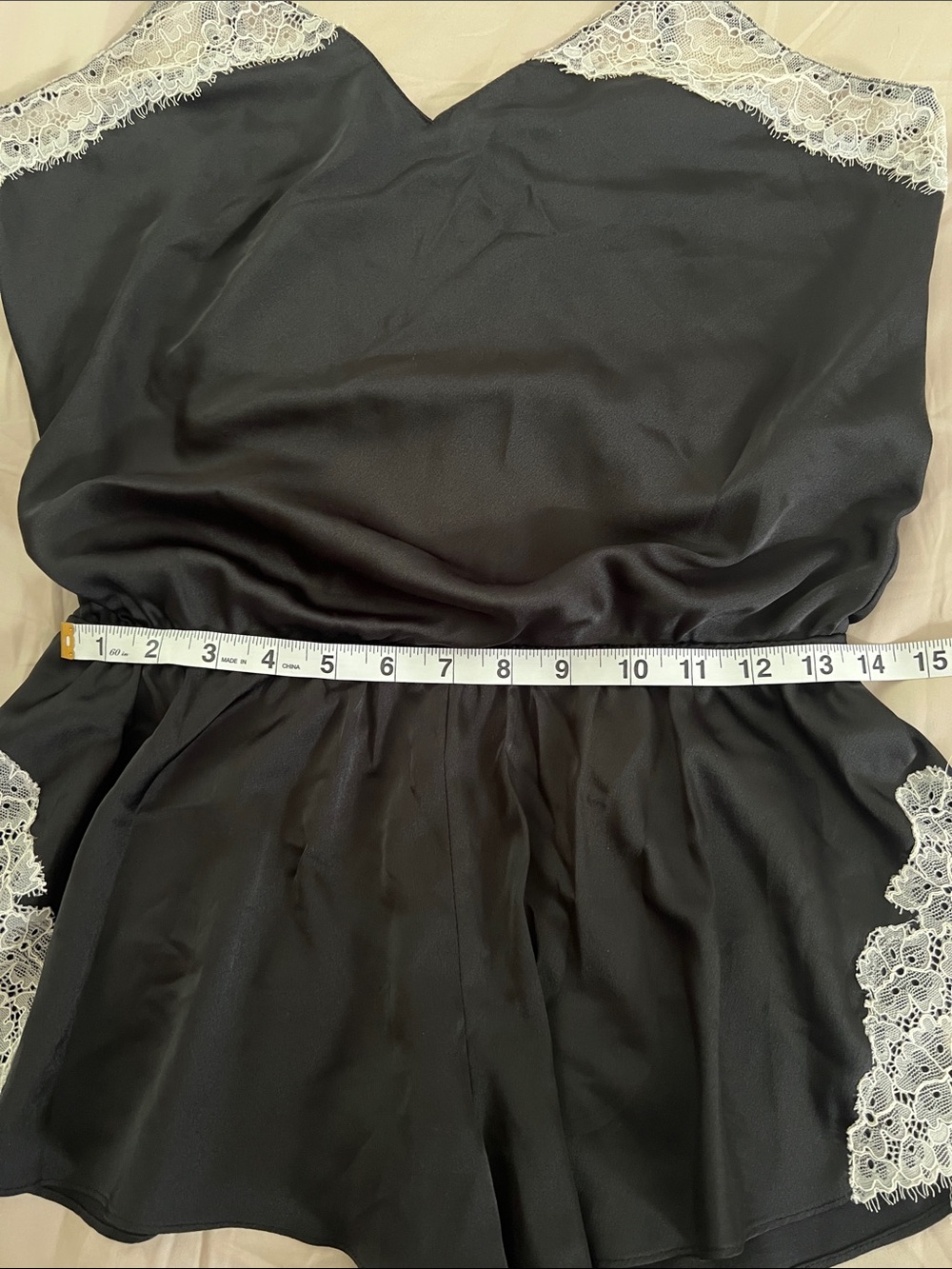 Kate Spade New York Dream a Little Dream Black Satin Lace Sleep Romper Teddy - Picture 9 of 9